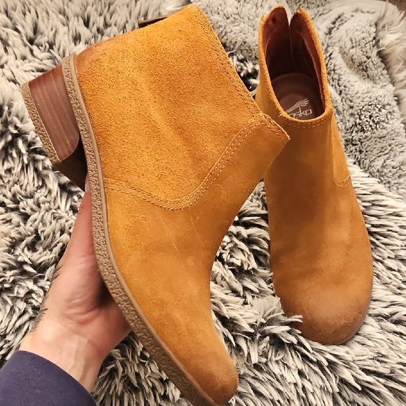 Dansko Mustard Brown Suede Ankle Booties - Picture 7 of 10